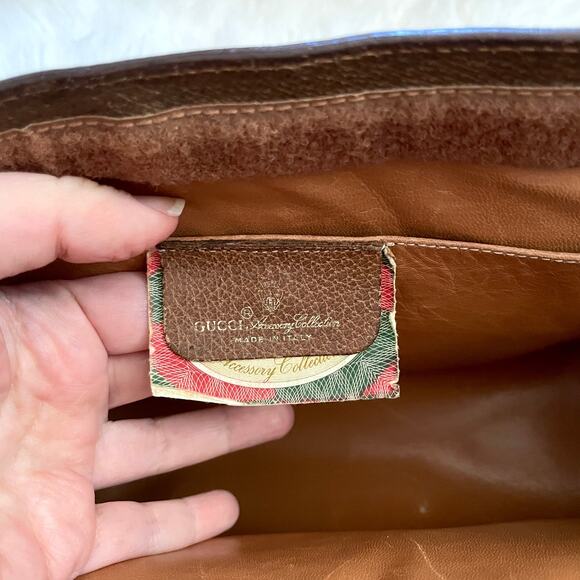 Gucci Vintage Clutch Brown Web Bag Logo Monogram Interlocking GG Stripe - Picture 13 of 16